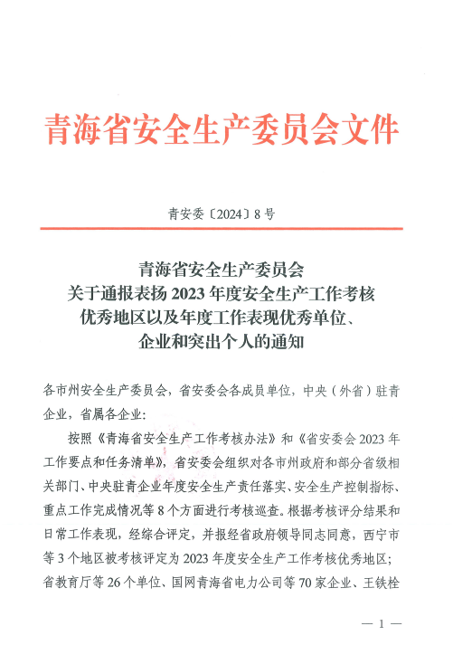 喜報！2023年度安全生產(chǎn)工作優(yōu)秀企業(yè)和突出個人名單揭曉！